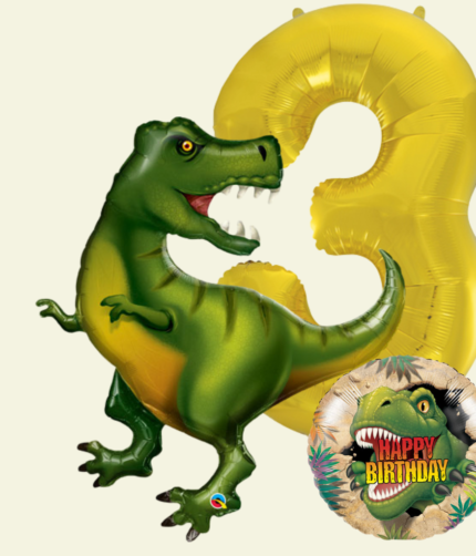 Green Dino 3 Inflated Balloon Bunch