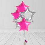 Star Shaped Helium Filled Balloon Bunch Hot Pink and Silver