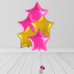 Star Shaped Helium Filled Balloon Bunch Hot Pink and Gold