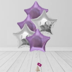 Star Shaped Helium Filled Balloon Bunch Purple and Silver