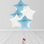 Star Shaped Helium Filled Balloon Bunch Light Blue and White