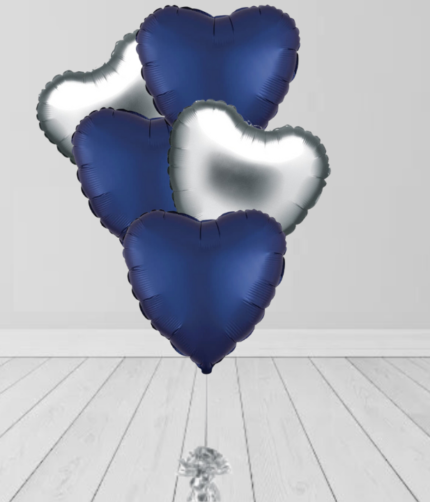 Navy Blue & Silver Heart Bunch Balloon