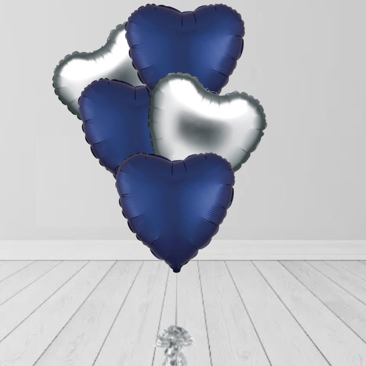 Navy Blue & Silver Heart Bunch Balloon Navy Blue & Silver Heart Bunch Balloon