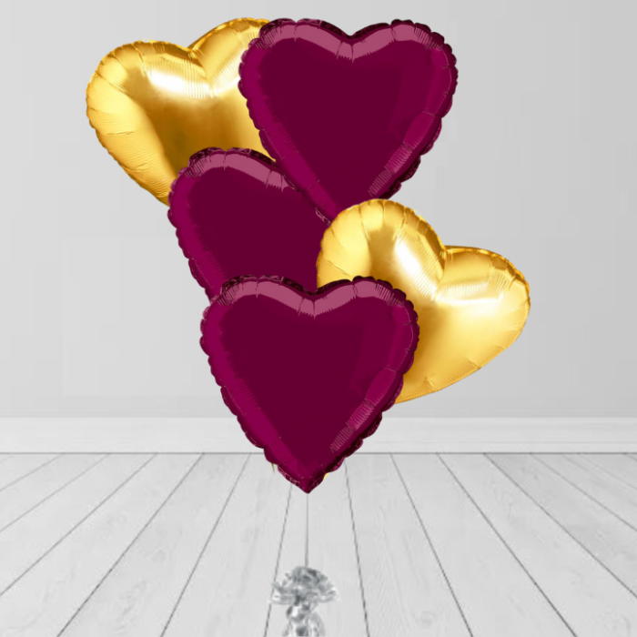 Maroon Gold Colors Heart Bunches