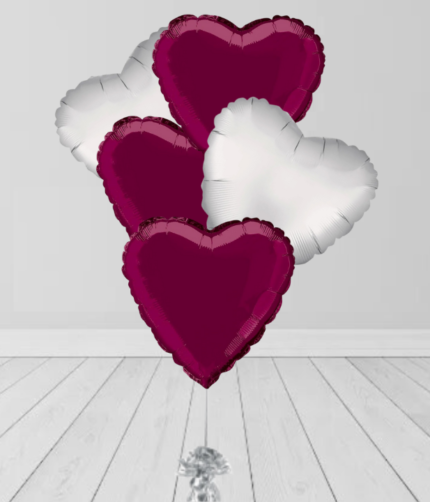 White Maroon Colors Heart Bunches